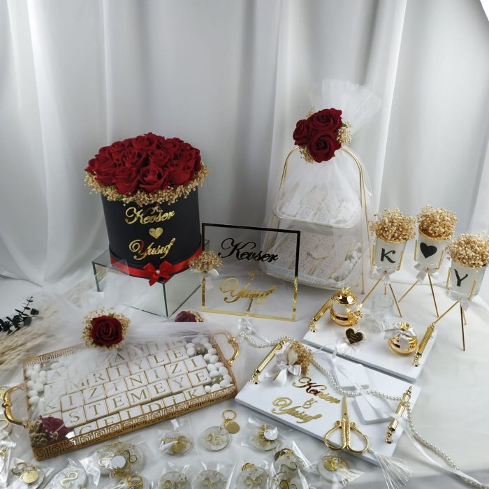 Epoksi Tepsi Seti, Kutuda Çiçek, Dekor Mumlar, Dekoratif İsimlik, Katlı Sunumluk Söz Nişan Çikolatası ve Dekoratif Tepsi Söz Nişan Çikolatası - Görsel 2