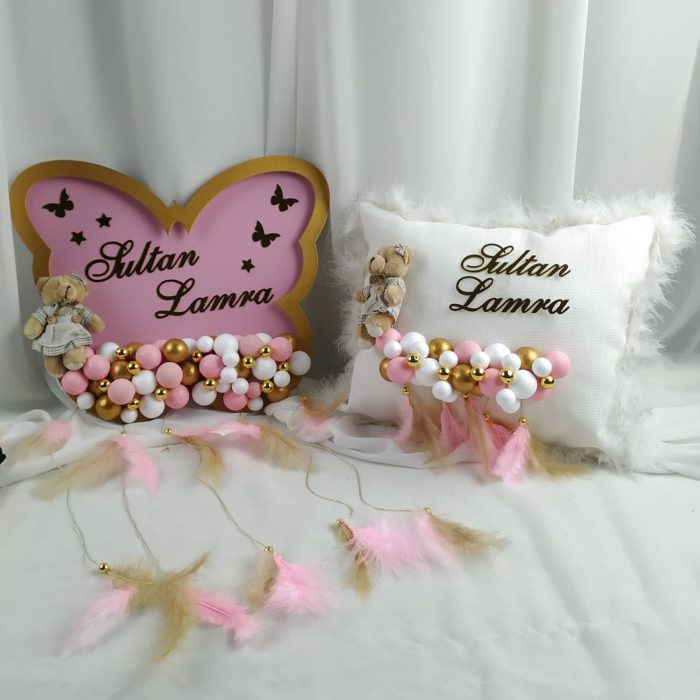 Bebek Kelebek Kapı Süsü ve Yastık Seti - Görsel 2