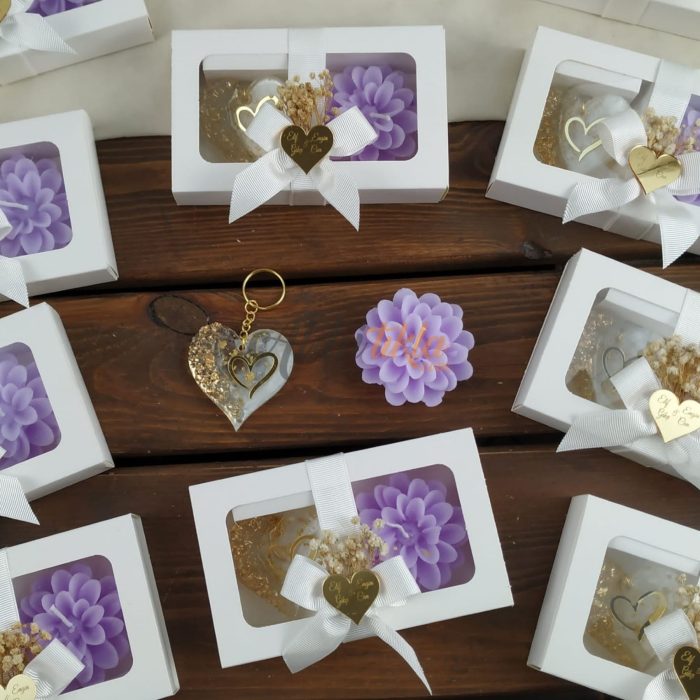 Epoksi Kalp Anahtarlık ve Lotus Mum Hediyelik - Görsel 1