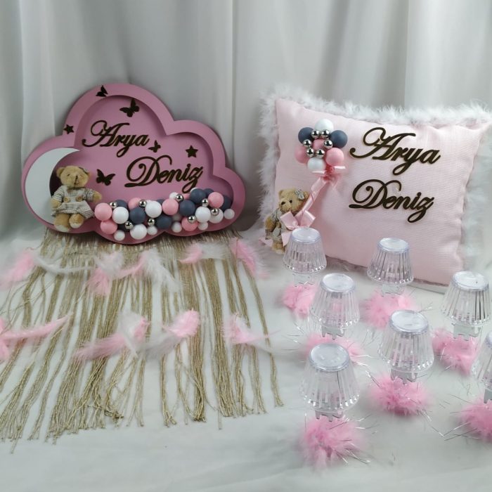 Bebek Bulut Kapı Süsü, Yastık ve Çikolata Seti - Görsel 4
