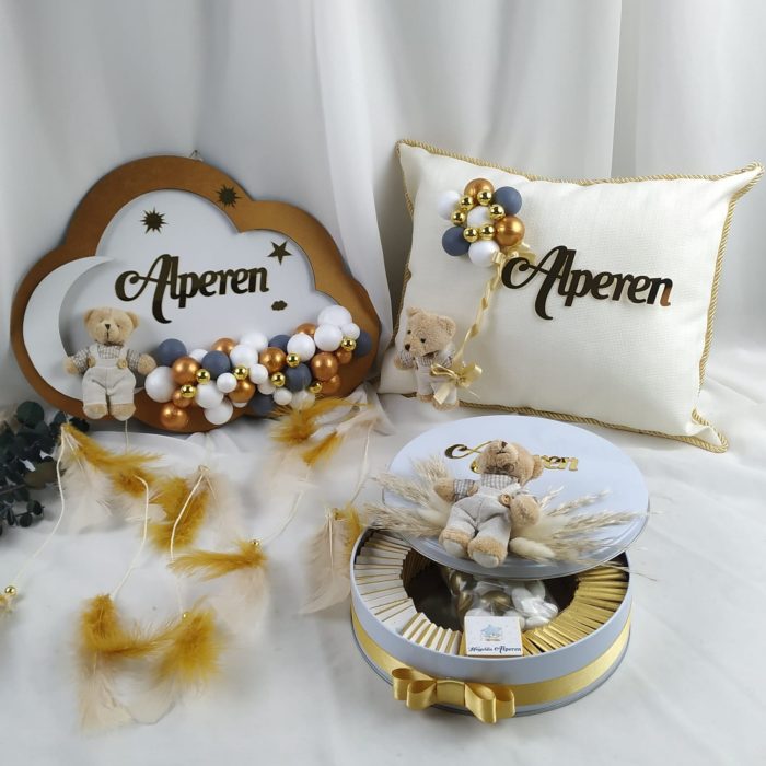 Bebek Bulut Kapı Süsü, Yastık ve Çikolata Seti - Görsel 2