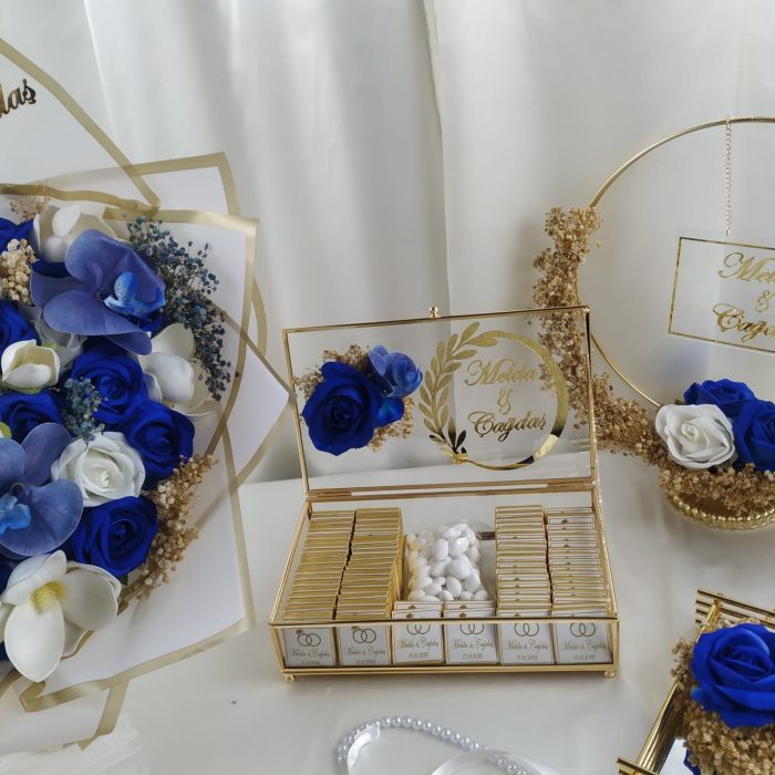 Bambu Tepsi Seti, Buket, Çikolatalar, Dekor Mumlar ve Dekoratif İsimlik - Görsel 2