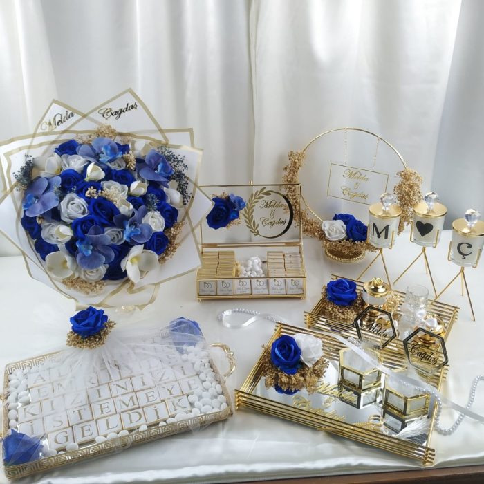 Bambu Tepsi Seti, Buket, Çikolatalar, Dekor Mumlar ve Dekoratif İsimlik - Görsel 3