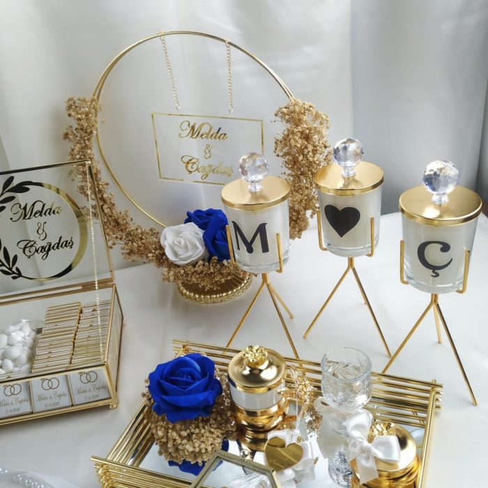 Bambu Tepsi Seti, Buket, Çikolatalar, Dekor Mumlar ve Dekoratif İsimlik - Görsel 5