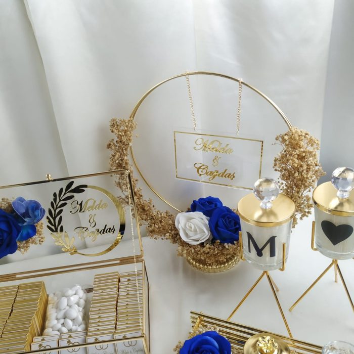 Bambu Tepsi Seti, Buket, Çikolatalar, Dekor Mumlar ve Dekoratif İsimlik - Görsel 7