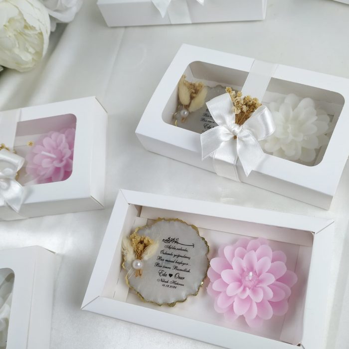 Çiçekli Epoksi Magnet ve Lotus Mum Hediyelik - Görsel 2