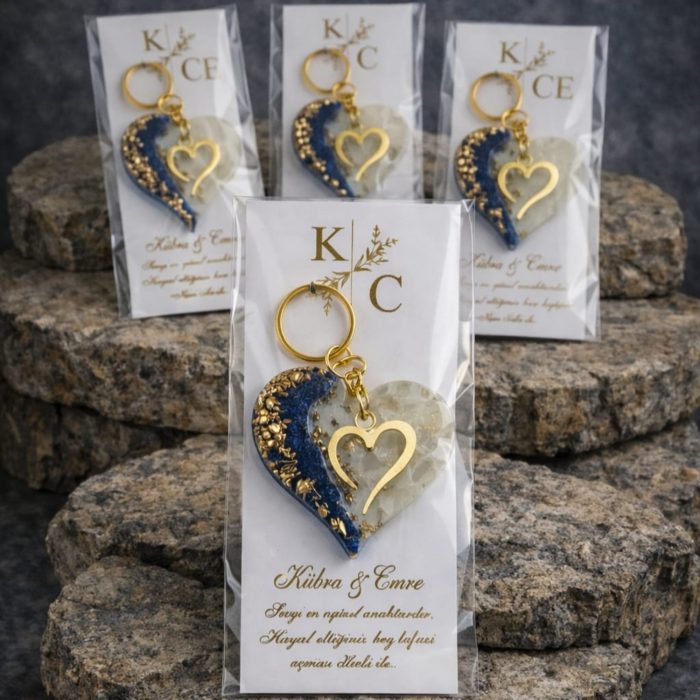 Epoksi Kalp Anahtarlık Hediyelik - Görsel 1