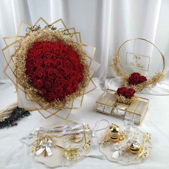 Epoksi Tepsi Seti, Cam Kutu Söz Nişan Çikolatası, Buket ve Dekoratif İsimlik - Görsel 1