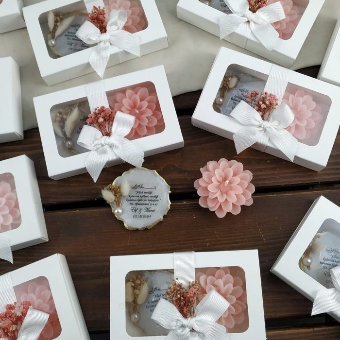 Çiçekli Epoksi Magnet ve Lotus Mum Hediyelik - Görsel 2