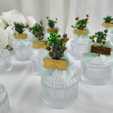 Badem Şekerli Çiçekli Cam Şekerlik Hediyelik